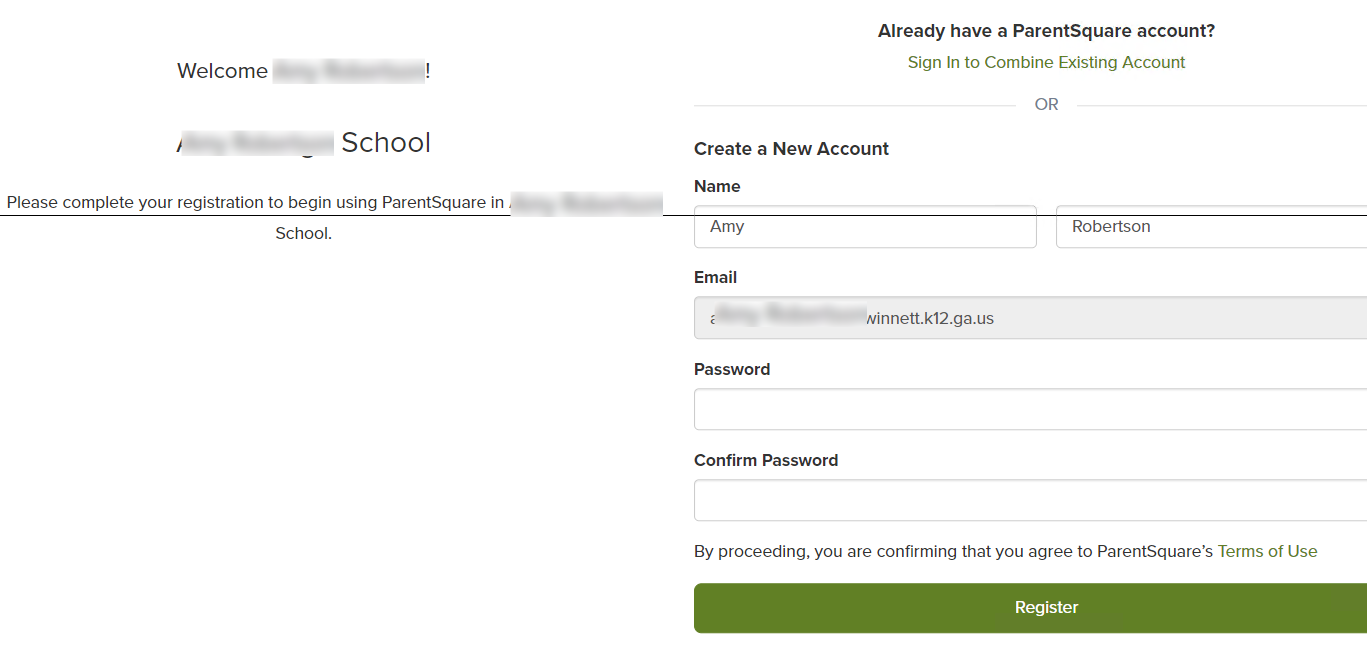 ParentSquare Account Creation screen